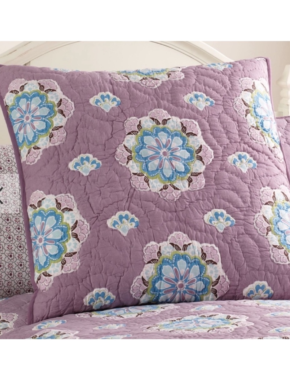 Pottery Barn Kids Floral Quilted Euro Shams Lavender Purple Set of Two